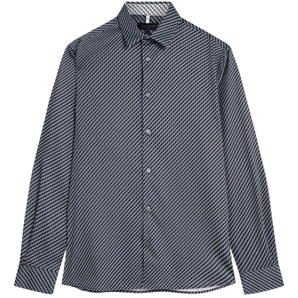 Ted Baker Mens Geometric Slim Shirt / Teal Blue